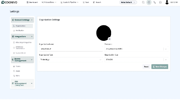 Settings - Organization Settings