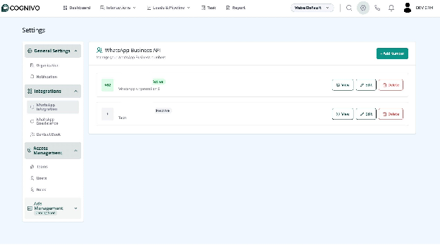 Settings - WhatsApp Business API